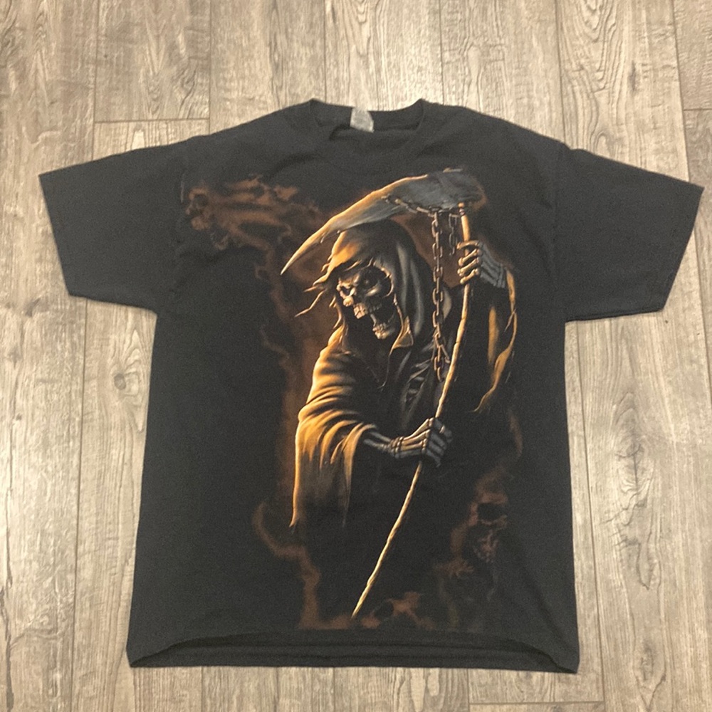Vintage Grim Reaper Shirt Mens  Large Black Short Sleeve Graphic Tee